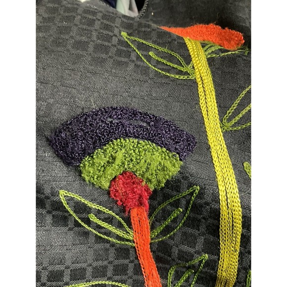 Womens Wearable Art Jacket Size Medium Black Floral Embroidered Boho Colorful - Picture 7 of 8